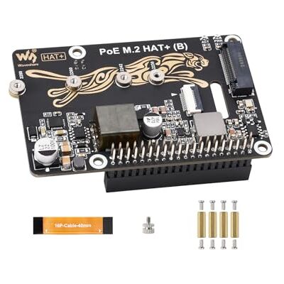 Waveshare POE M.2 HAT+ (B) Combineert PCIe naar M.2 en Power Over Ethernet PoE voor Raspberry Pi 5, ondersteunt NVMe M.2 2230/2242/2260/2280 SSD, IEEE 802.3af/at POE Network Standard Waveshare POE M.2 HAT+ (B) Combineert PCIe naar M.2 en Power Over Ethernet PoE voor Raspberry Pi 5, ondersteunt NVMe M.2 2230/2242/2260/2280 SSD, IEEE 802.3af/at POE Network Standard