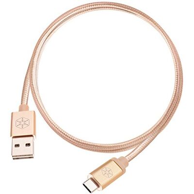Silverstone SST-CPU04G-1000 USB-kabel, omkeerbaar, A naar C, extreem duurzame kabel met nylonvlechtwerk, snelle gegevenssynchronisatie, 1,0 m, goudkleurig Silverstone SST-CPU04G-1000 USB-kabel, omkeerbaar, A naar C, extreem duurzame kabel met nylonvlechtwerk, snelle gegevenssynchronisatie, 1,0 m, goudkleurig