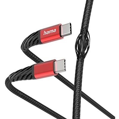 Hama Extreme USB-C naar USB-C kabel (USB-C aansluitkabel, PD USB type C oplaadkabel, 480 Mbit/s datakabel, 1,5 m, voor MacBook Pro, iPad, ChromeBook, Samsung Galaxy S21) zwart/rood Hama Extreme USB-C naar USB-C kabel (USB-C aansluitkabel, PD USB type C oplaadkabel, 480 Mbit/s datakabel, 1,5 m, voor MacBook Pro, iPad, ChromeBook, Samsung Galaxy S21) zwart/rood