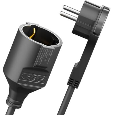 deleyCON 7,5 m verlengkabel met platte stekker, contactbescherming, elektrische kabel, verlenging, 3680 W, thuisgebruik, kantoor, multimedia, zwart deleyCON 7,5 m verlengkabel met platte stekker, contactbescherming, elektrische kabel, verlenging, 3680 W, thuisgebruik, kantoor, multimedia, zwart