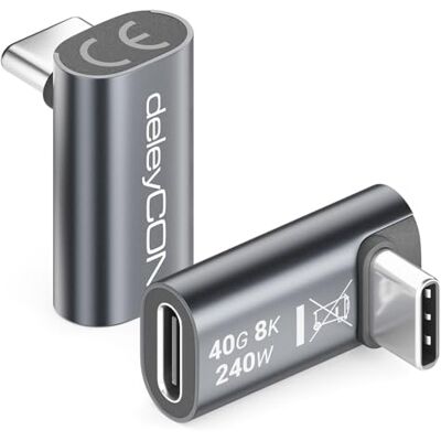 deleyCON USB-C adapter 90° hoek (2 stuks) – 40 Gbps, 240 W, 8 K60 Hz, USB 4.0, aluminium behuizing, stekker naar stekker – voor smartphone, tablet, laptop, MacBook, PS5 enz. deleyCON USB-C adapter 90° hoek (2 stuks) – 40 Gbps, 240 W, 8 K60 Hz, USB 4.0, aluminium behuizing, stekker naar stekker – voor smartphone, tablet, laptop, MacBook, PS5 enz.