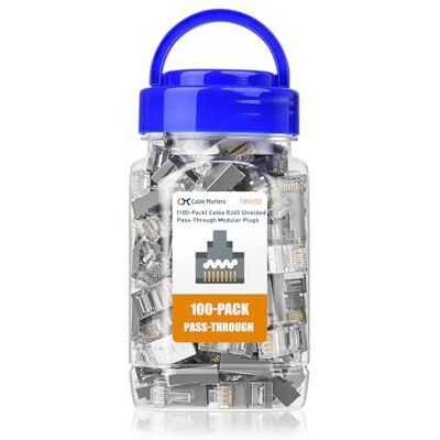 Cable Matters 100 stuks Cat 6A afgeschermde RJ45-connectoren (Cat 6A uiteinden, Cat6A connector, RJ45 modulaire stekkers, Ethernet-stopcontacten, netwerkconnector) voor solide of gestrande S/FTP ethernetkabel Cable Matters 100 stuks Cat 6A afgeschermde RJ45-connectoren (Cat 6A uiteinden, Cat6A connector, RJ45 modulaire stekkers, Ethernet-stopcontacten, netwerkconnector) voor solide of gestrande S/FTP ethernetkabel