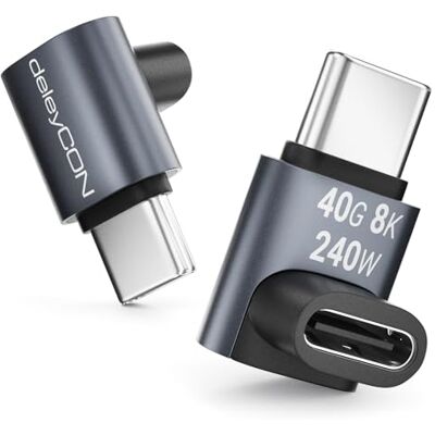 deleyCON USB-C adapter 90° hoek (2 stuks) – 40 Gbps, 240 W, 8 K60 Hz, USB 4.0, aluminium behuizing, stekker naar stekker – voor smartphone, tablet, laptop, MacBook, PS5 enz. deleyCON USB-C adapter 90° hoek (2 stuks) – 40 Gbps, 240 W, 8 K60 Hz, USB 4.0, aluminium behuizing, stekker naar stekker – voor smartphone, tablet, laptop, MacBook, PS5 enz.