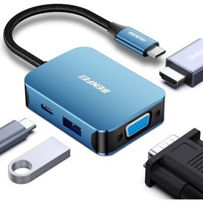 BENFEI type C naar HDMI VGA-adapter, 3-in-1 hub naar HDMI/VGA/USB 3.0, compatibel met MacBook Pro 2019/2018/2017, Surface Book 2, Dell XPS 13/15, Pixelbook en meer BENFEI type C naar HDMI VGA-adapter, 3-in-1 hub naar HDMI/VGA/USB 3.0, compatibel met MacBook Pro 2019/2018/2017, Surface Book 2, Dell XPS 13/15, Pixelbook en meer