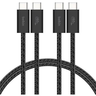 Belkin 2 stuks USB-C naar USB-C kabel met gevlochten ommanteling, 1,5 m, 60 W, zacht, zacht, snel opladen, voor iPhone 17 en iPhone 16, Galaxy S25, Pixel 10, iPad Pro, zwart Belkin 2 stuks USB-C naar USB-C kabel met gevlochten ommanteling, 1,5 m, 60 W, zacht, zacht, snel opladen, voor iPhone 17 en iPhone 16, Galaxy S25, Pixel 10, iPad Pro, zwart