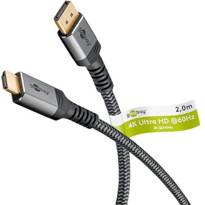 goobay 65269 DisplayPort 1.2 naar HDMI 2.0 / resoluties tot 4K @ 50/60 Hz/gegevensoverdrachtssnelheid van 18 Gbit/s/de kabel is gericht/grijs/2 m goobay 65269 DisplayPort 1.2 naar HDMI 2.0 / resoluties tot 4K @ 50/60 Hz/gegevensoverdrachtssnelheid van 18 Gbit/s/de kabel is gericht/grijs/2 m