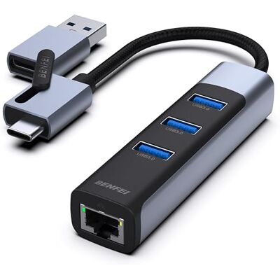 BENFEI Ethernet-adapter met 3 USB 3.0-poorten, USB Type-C/Type-A naar Gigabit Ethernet LAN, compatibel met iPhone 15 Pro/Max, MacBook Pro/Air 2023, iPad Pro, iMac, S23, XPS 17 USW BENFEI Ethernet-adapter met 3 USB 3.0-poorten, USB Type-C/Type-A naar Gigabit Ethernet LAN, compatibel met iPhone 15 Pro/Max, MacBook Pro/Air 2023, iPad Pro, iMac, S23, XPS 17 USW