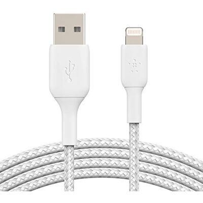 Belkin Lightning-kabel met gevlochten ommanteling (Lightning-naar USB-kabel voor iPhone, iPad, AirPods, MFi-gecertificeerde oplaadkabel voor iPhone, Lightning, 2 m, Wit) Belkin Lightning-kabel met gevlochten ommanteling (Lightning-naar USB-kabel voor iPhone, iPad, AirPods, MFi-gecertificeerde oplaadkabel voor iPhone, Lightning, 2 m, Wit)