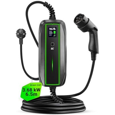 Green Cell EV Draagbare oplader GC PowerCable voor elektrische auto's EV PHEV Schuko naar type 2 (6,5 m) 10 A/16 A LCD-scherm Wallbox EVSE 3,6 kW voor Model 3/S/X/Y, ID.3, ID.4, i3, e-208, Green Cell EV Draagbare oplader GC PowerCable voor elektrische auto's EV PHEV Schuko naar type 2 (6,5 m) 10 A/16 A LCD-scherm Wallbox EVSE 3,6 kW voor Model 3/S/X/Y, ID.3, ID.4, i3, e-208,
