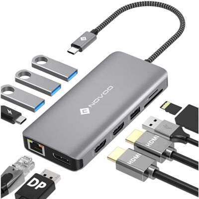 NOVOO Docking Station naar Dual HDMI, 11-in-1 hub USB C naar Dual HDMI, Displayport, USB x 4, Gigabit Ethernet, PD 100W, SD/TF, dockingstation voor MacBook HP Dell XPS Lenovo NOVOO Docking Station naar Dual HDMI, 11-in-1 hub USB C naar Dual HDMI, Displayport, USB x 4, Gigabit Ethernet, PD 100W, SD/TF, dockingstation voor MacBook HP Dell XPS Lenovo