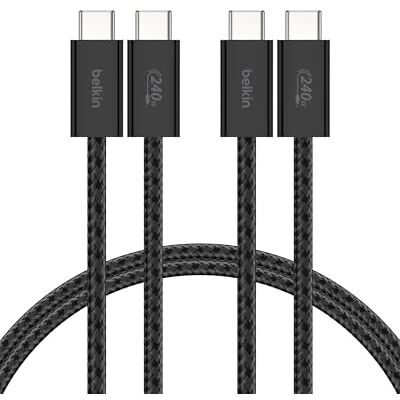 Belkin 2 stuks USB-C naar USB-C kabel met gevlochten ommanteling, 1,5 m, 240 W, zacht, zacht, snel opladen, voor iPhone 17 en iPhone 16, Galaxy S25, Pixel 10, iPad Pro enz., zwart Belkin 2 stuks USB-C naar USB-C kabel met gevlochten ommanteling, 1,5 m, 240 W, zacht, zacht, snel opladen, voor iPhone 17 en iPhone 16, Galaxy S25, Pixel 10, iPad Pro enz., zwart