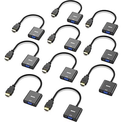 BENFEI HDMI naar VGA, 10 stuks, goudplated HDMI naar VGA-adapter (Male to Female) voor computer, desktop, laptop, pc, monitor, projector, HDTV, Chromebook, Raspberry Pi, Roku, Xbox en meer zwart BENFEI HDMI naar VGA, 10 stuks, goudplated HDMI naar VGA-adapter (Male to Female) voor computer, desktop, laptop, pc, monitor, projector, HDTV, Chromebook, Raspberry Pi, Roku, Xbox en meer zwart