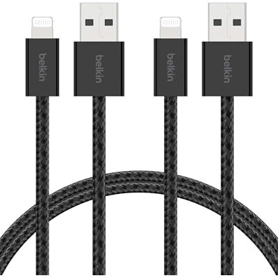 Belkin 2 stuks USB-A naar Lightning-kabel met gevlochten ommanteling (1,5 m, zacht aanvoelend, zacht, snel opladen, oplaadkabel voor iPhone 14 en eerder, iPad 9e generatie, AirPods, zwart) Belkin 2 stuks USB-A naar Lightning-kabel met gevlochten ommanteling (1,5 m, zacht aanvoelend, zacht, snel opladen, oplaadkabel voor iPhone 14 en eerder, iPad 9e generatie, AirPods, zwart)