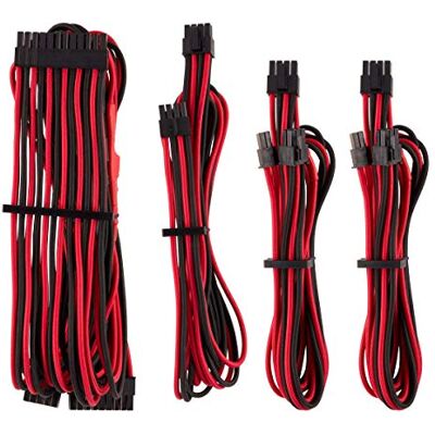 Corsair Kabel-starterset voor stroomvoorziening type 4 Gen 4 afzonderlijk ommanteld – rood/zwart Corsair Kabel-starterset voor stroomvoorziening type 4 Gen 4 afzonderlijk ommanteld – rood/zwart