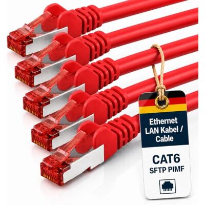 1aTTack.de Netwerkkabel 2m CAT6-patchkabel Gigabit Lan CAT.6 Ethernet-kabel SFTP PIMF 1000 Mbit s compatibel met Cat5 Cat7 Cat8-5 stuks rood Cat6 S/FTP PIMF, double blindage, 250 MHz, sans halogène, jusqu’à 1 Gbit/s; RJ45 pour routeur, switch, modem, PC 1aTTack.de Netwerkkabel 2m CAT6-patchkabel Gigabit Lan CAT.6 Ethernet-kabel SFTP PIMF 1000 Mbit s compatibel met Cat5 Cat7 Cat8-5 stuks rood Cat6 S/FTP PIMF, double blindage, 250 MHz, sans halogène, jusqu’à 1 Gbit/s; RJ45 pour routeur, switch, modem, PC