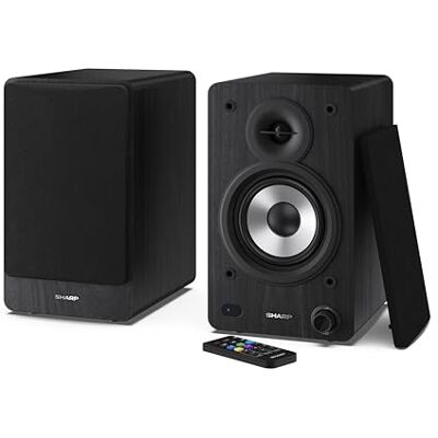Sharp CP-SS30(BK) 2-weg actieve plankluidsprekers, 60 W RMS (2 x 30 W), houten behuizing, Bluetooth v5.0, USB, optisch, AUX, RCA, bas en treble instelling, afneembaar rooster, Sharp CP-SS30(BK) 2-weg actieve plankluidsprekers, 60 W RMS (2 x 30 W), houten behuizing, Bluetooth v5.0, USB, optisch, AUX, RCA, bas en treble instelling, afneembaar rooster,