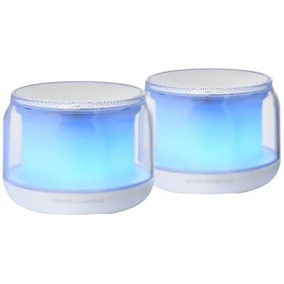 Mars Gaming MS-Aura, Bluetooth 5.3 luidspreker, gepersonaliseerde DSP-chipset, 15 W, RGB-verlichting, ClearView 360º, compacte luidsprekers met volumeregeling en RGB-behuizing, AUX-in-ingang, wit Mars Gaming MS-Aura, Bluetooth 5.3 luidspreker, gepersonaliseerde DSP-chipset, 15 W, RGB-verlichting, ClearView 360º, compacte luidsprekers met volumeregeling en RGB-behuizing, AUX-in-ingang, wit