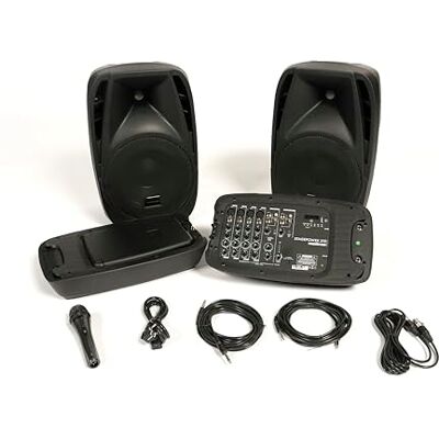 WOODBRASS Stage Power 210 Luidsprekerset, bluetooth, 150 W, 96 db, Sono Mobiel, robuust, compact, krachtig, 6 ingangen, draadloos, USB – DJ, party, conferentie, fitness WOODBRASS Stage Power 210 Luidsprekerset, bluetooth, 150 W, 96 db, Sono Mobiel, robuust, compact, krachtig, 6 ingangen, draadloos, USB – DJ, party, conferentie, fitness