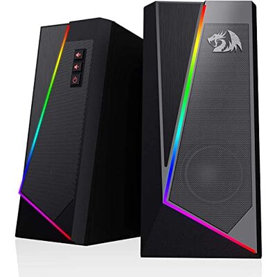 Redragon GS520 Anvil RGB desktopluidspreker, 2.0-kanaals pc-stereoluidspreker met 6 gekleurde ledmodi, verbeterde bas en gemakkelijk toegankelijke volumeregeling, met USB-poort en 3,5 mm kabel Redragon GS520 Anvil RGB desktopluidspreker, 2.0-kanaals pc-stereoluidspreker met 6 gekleurde ledmodi, verbeterde bas en gemakkelijk toegankelijke volumeregeling, met USB-poort en 3,5 mm kabel