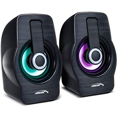 Audiocore AC855 stereo luidspreker met kleurrijke ledverlichting, 6 W, RMS, compacte USB-voeding, zwart Audiocore AC855 stereo luidspreker met kleurrijke ledverlichting, 6 W, RMS, compacte USB-voeding, zwart