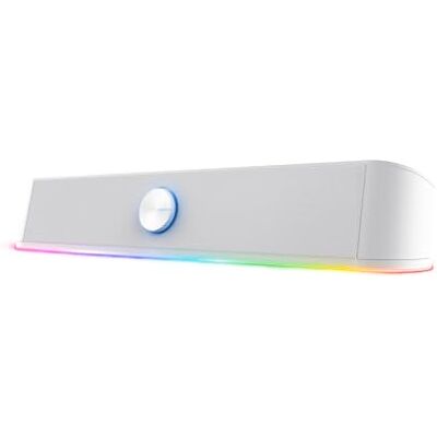 GXTrust Trust Gaming GXT 619W Thorne Soundbar, RGB, 12 W, stereo 2.0, compacte luidspreker met ledverlichting, AUX 3,5 mm, USB-voeding, pc-gamer-luidspreker, laptop wit GXTrust Trust Gaming GXT 619W Thorne Soundbar, RGB, 12 W, stereo 2.0, compacte luidspreker met ledverlichting, AUX 3,5 mm, USB-voeding, pc-gamer-luidspreker, laptop wit