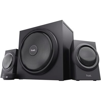 Trust Yuri PC 2.1 luidsprekersysteem met houten subwoofer (120 W, volumeregeling met hoofdtelefoonaansluiting en line-in-aansluiting) zwart Trust Yuri PC 2.1 luidsprekersysteem met houten subwoofer (120 W, volumeregeling met hoofdtelefoonaansluiting en line-in-aansluiting) zwart
