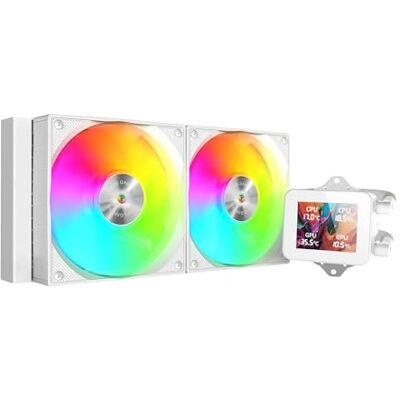 Mars Gaming ML-VISION240, AIO vloeibare koeling, TDP 500 W, 2 x ARGB-ventilatoren met kern van koper en FDB-aluminium, 4:3 IPS LCD-display, 360° rotatie en software, universele multisocket, wit Mars Gaming ML-VISION240, AIO vloeibare koeling, TDP 500 W, 2 x ARGB-ventilatoren met kern van koper en FDB-aluminium, 4:3 IPS LCD-display, 360° rotatie en software, universele multisocket, wit