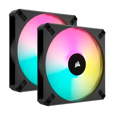 Corsair iCUE AF140 RGB ELITE 140 mm PWM-set met twee ventilatoren – acht RGB-leds per ventilator – AirGuide-technologie – Fluid Dynamic lager – iCUE Lighting Node Core controller inbegrepen – zwart Corsair iCUE AF140 RGB ELITE 140 mm PWM-set met twee ventilatoren – acht RGB-leds per ventilator – AirGuide-technologie – Fluid Dynamic lager – iCUE Lighting Node Core controller inbegrepen – zwart