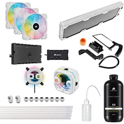 Corsair Hydro X Series iCUE XH303i RGB PRO Gepersonaliseerde koelset (hardline buis, CPU-waterblok, compacte pomp-/tankcombinatie, radiator, 3 RGB-ventilatoren), wit Corsair Hydro X Series iCUE XH303i RGB PRO Gepersonaliseerde koelset (hardline buis, CPU-waterblok, compacte pomp-/tankcombinatie, radiator, 3 RGB-ventilatoren), wit