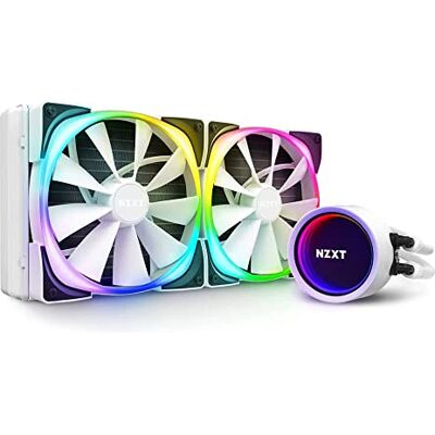 NZXT Kraken X63 RGB 280 mm RL-KRX63-RW vloeistofkoeler AIO RGB CPU roterend spiegeldesign aangedreven door CAM V4 RGB aansluiting, RGB Aer RGB V2 140 mm koelventilator (2 meegeleverd), wit NZXT Kraken X63 RGB 280 mm RL-KRX63-RW vloeistofkoeler AIO RGB CPU roterend spiegeldesign aangedreven door CAM V4 RGB aansluiting, RGB Aer RGB V2 140 mm koelventilator (2 meegeleverd), wit