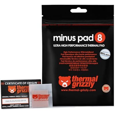 Thermal Grizzly Thermopad Minus Pad 8 Thermogeleidend siliconen zelfklevend thermisch kussen. Het geleidt warmte en koelt de verwarmingselementen van de computer of console. (30 × Thermal Grizzly Thermopad Minus Pad 8 Thermogeleidend siliconen zelfklevend thermisch kussen. Het geleidt warmte en koelt de verwarmingselementen van de computer of console. (30 ×