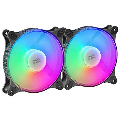 Mars Gaming MF-DUO, FRGB Rainbow 360° ventilator, ultrastil, dubbele 3-polige + 4-polige aansluiting, zwart, 2 stuks Mars Gaming MF-DUO, FRGB Rainbow 360° ventilator, ultrastil, dubbele 3-polige + 4-polige aansluiting, zwart, 2 stuks