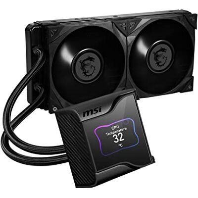 MSI MEG CORELIQUID S280 AIO CPU-vloeistofkoeler 2,4 inch IPS-display, 7e generatie Asetek-pomp, VRM-ventilator, 2 Silent Gale P14 ventilatoren, verdampingsbeschermingsbuis, Center MSI MEG CORELIQUID S280 AIO CPU-vloeistofkoeler 2,4 inch IPS-display, 7e generatie Asetek-pomp, VRM-ventilator, 2 Silent Gale P14 ventilatoren, verdampingsbeschermingsbuis, Center