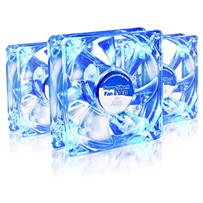 AABCOOLING Super Silent Fan 8 Blue LED – 80 mm ventilator voor behuizing met 4 anti-vibratiepads en blauwe leds, 12 V, pc-ventilatie, 8 cm, ventilator pc, 13,9 dB (A), 33 m³/h, 3 stuks AABCOOLING Super Silent Fan 8 Blue LED – 80 mm ventilator voor behuizing met 4 anti-vibratiepads en blauwe leds, 12 V, pc-ventilatie, 8 cm, ventilator pc, 13,9 dB (A), 33 m³/h, 3 stuks