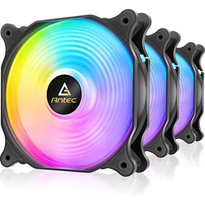 Antec Set van 3 RGB-ventilatoren, pc-ventilator, 120 mm behuizingsventilator, 120 mm behuizingsventilator, 3-polige 5 V adresseerbare RGB-ventilator met controller, synchronisatie Antec Set van 3 RGB-ventilatoren, pc-ventilator, 120 mm behuizingsventilator, 120 mm behuizingsventilator, 3-polige 5 V adresseerbare RGB-ventilator met controller, synchronisatie