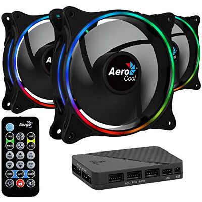 Aerocool Eclipse 12 Pro Bundle 3 x 120 mm ARGB-ventilatoren, 1 x H66F hub, afstandsbediening, dunne dubbele ring RGB-ledverlichting, inclusief 6-polige connector, gebogen bladen en pads Aerocool Eclipse 12 Pro Bundle 3 x 120 mm ARGB-ventilatoren, 1 x H66F hub, afstandsbediening, dunne dubbele ring RGB-ledverlichting, inclusief 6-polige connector, gebogen bladen en pads
