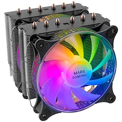 Mars Gaming CPU-koellichaam, dubbele koeltoren, 6 HCT-heatpipes, TDP 300 W, 2 x 12 cm ARGB PWM-ventilatoren, MCPUXT, zwart Mars Gaming CPU-koellichaam, dubbele koeltoren, 6 HCT-heatpipes, TDP 300 W, 2 x 12 cm ARGB PWM-ventilatoren, MCPUXT, zwart