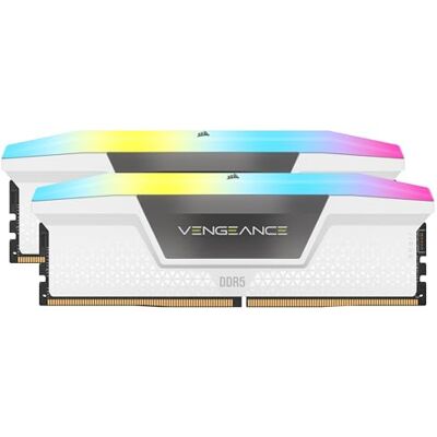 Corsair VENGEANCE RGB DDR5 32 GB (2 x 16 GB) tot 6000 MHz AMD Intel RAM Geheugen voor desktopcomputer, compatibel met AMD EXPO en Intel XMP 3.0, CL30, wit, CMH32GX5M2B6000Z30W Corsair VENGEANCE RGB DDR5 32 GB (2 x 16 GB) tot 6000 MHz AMD Intel RAM Geheugen voor desktopcomputer, compatibel met AMD EXPO en Intel XMP 3.0, CL30, wit, CMH32GX5M2B6000Z30W