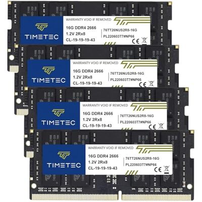 Timetec 64 GB KIT(4 x 16 GB) DDR4 2666MHz (PC4-2666V) PC4-21300 SODIMM RAM voor laptop, mini-pc en all-in-one computers Non-ECC Unbuffered, 260 pinnen, 1,2 V CL19 geheugenmodule Timetec 64 GB KIT(4 x 16 GB) DDR4 2666MHz (PC4-2666V) PC4-21300 SODIMM RAM voor laptop, mini-pc en all-in-one computers Non-ECC Unbuffered, 260 pinnen, 1,2 V CL19 geheugenmodule