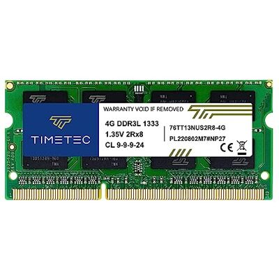 Timetec Memorycity Barrette de mémoire RAM DDR3/DDR3L 1333 MHz PC3-10600 Non-ECC Unbuffered 1,5 V/1,35 V CL9 2Rx8 Dual Rank Low Density 204 broches SODIMM 4 Go Timetec Memorycity Barrette de mémoire RAM DDR3/DDR3L 1333 MHz PC3-10600 Non-ECC Unbuffered 1,5 V/1,35 V CL9 2Rx8 Dual Rank Low Density 204 broches SODIMM 4 Go