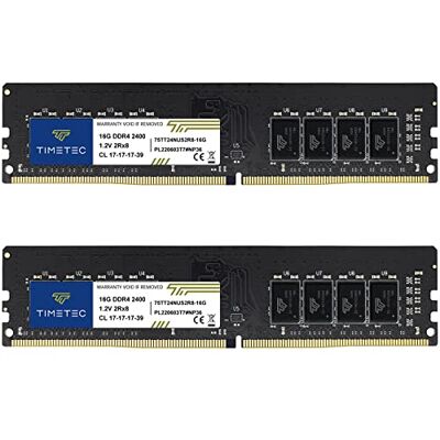 Timetec 32 GB KIT (2 x 16 GB) DDR4 2400 MHz (PC4-2400T) PC4-19200 UDIMM voor desktop-pc niet ECC zonder buffer, 288 pin, 1,2 V, CL17 DIMM geheugenmodule Timetec 32 GB KIT (2 x 16 GB) DDR4 2400 MHz (PC4-2400T) PC4-19200 UDIMM voor desktop-pc niet ECC zonder buffer, 288 pin, 1,2 V, CL17 DIMM geheugenmodule