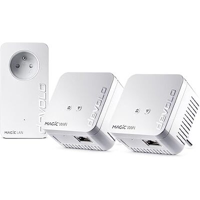 Devolo Magic 1 WiFi Mini Multiroom Kit, WiFi Powerline Adapter tot 1.200 Mbit/s, Access Point, 3 x Ethernet-poorten, Geïntegreerd stopcontact, Wit Devolo Magic 1 WiFi Mini Multiroom Kit, WiFi Powerline Adapter tot 1.200 Mbit/s, Access Point, 3 x Ethernet-poorten, Geïntegreerd stopcontact, Wit