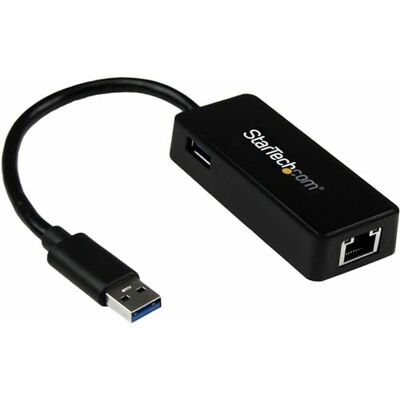 StarTech .com USB 3.0 naar Gigabit ethernet netwerkadapter met geïntegreerde USB-poort, GbE USB naar RJ45 netwerkkaart, zwart (USB31000SPTB) StarTech .com USB 3.0 naar Gigabit ethernet netwerkadapter met geïntegreerde USB-poort, GbE USB naar RJ45 netwerkkaart, zwart (USB31000SPTB)