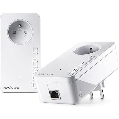 Devolo Magic 1 LAN starterset, powerline-adapters, tot 1.200 Mbps, 2 x Gigabit Ethernet-poorten, geïntegreerde stekker, wit Devolo Magic 1 LAN starterset, powerline-adapters, tot 1.200 Mbps, 2 x Gigabit Ethernet-poorten, geïntegreerde stekker, wit