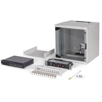 Digitus Netwerkset 10 inch 6U netwerkkast plank stekkerdoos 8-poorts switch 12-poorts patchpaneel 12 keystone-modules 10 patchkabels SOHO Pro grijs Digitus Netwerkset 10 inch 6U netwerkkast plank stekkerdoos 8-poorts switch 12-poorts patchpaneel 12 keystone-modules 10 patchkabels SOHO Pro grijs