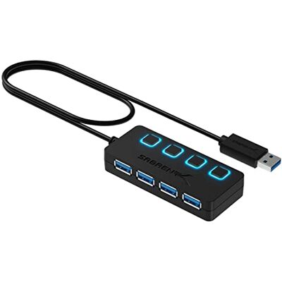 SABRENT 4-poorts USB 3.0-hub met individuele LED-stroomschakelaars (HB-UM43) SABRENT 4-poorts USB 3.0-hub met individuele LED-stroomschakelaars (HB-UM43)