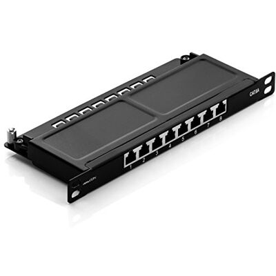 deleyCON Patchpaneel, 8 poorten, 0,5U, Cat 6a, mini-patchpaneel, montagebeugel, 10 inch RJ45, afgeschermd TIA568A TIA568B, zwart deleyCON Patchpaneel, 8 poorten, 0,5U, Cat 6a, mini-patchpaneel, montagebeugel, 10 inch RJ45, afgeschermd TIA568A TIA568B, zwart