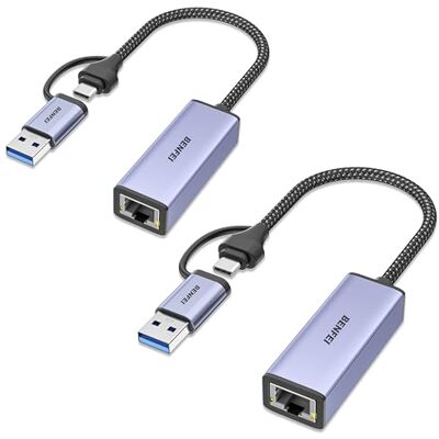 BENFEI 2 stuks 1000 Mbps USB Ethernet Adapter USB naar RJ45 Gigabit Ethernet LAN Netwerkadapter compatibel met MacBook Surface Pro Notebook PC met Windows 11/10/8.1/8/7/XP/Vista, Mac OS BENFEI 2 stuks 1000 Mbps USB Ethernet Adapter USB naar RJ45 Gigabit Ethernet LAN Netwerkadapter compatibel met MacBook Surface Pro Notebook PC met Windows 11/10/8.1/8/7/XP/Vista, Mac OS