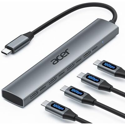 Acer 10 Gbps USB C-hub, ultra compacte multipoortverdeler van aluminium, 4 adapters voor iPhone 15/16-serie, iPad Pro/Air, iMac, Chromebook, Galaxy S24/23 enz. Acer 10 Gbps USB C-hub, ultra compacte multipoortverdeler van aluminium, 4 adapters voor iPhone 15/16-serie, iPad Pro/Air, iMac, Chromebook, Galaxy S24/23 enz.