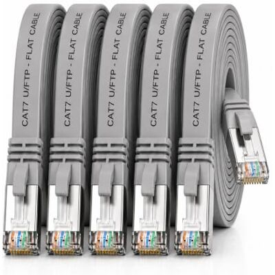 1aTTack.de CAT7 LAN-kabel, 5 x 2 m, flexibel, 10 Gbit/s, grijs Cat.7 platte ethernet-patchkabel, Gigabit platte kabel voor internet, switch, router, modem en patchpaneel 1aTTack.de CAT7 LAN-kabel, 5 x 2 m, flexibel, 10 Gbit/s, grijs Cat.7 platte ethernet-patchkabel, Gigabit platte kabel voor internet, switch, router, modem en patchpaneel